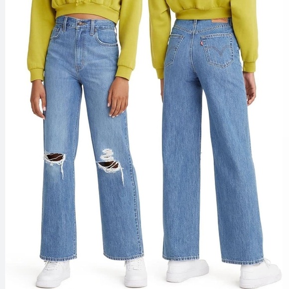 Levi’s High waisted straight distressed jeans size 28 medium wash - Picture 1 of 7